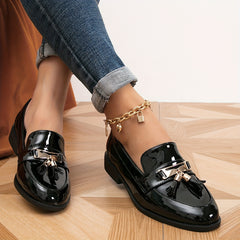 Women's Metal Decor Chunky Heel Loafers Slip On Shoes