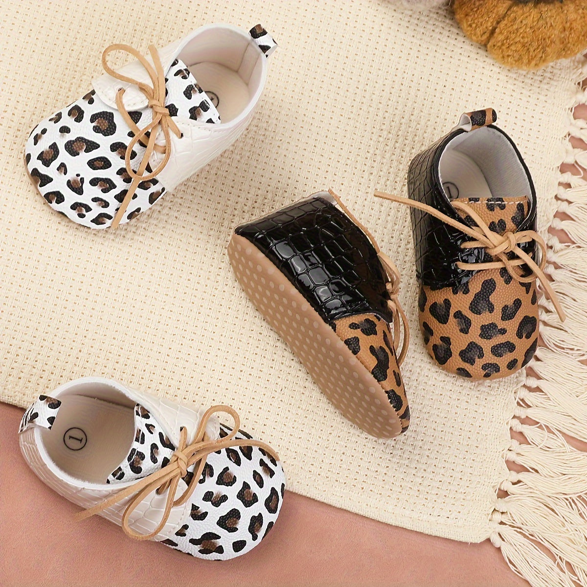 Leopard Print Lace Up Sneakers for Baby Girls