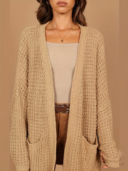 Solid Long Sleeve Open Front Cardigan With Pockets