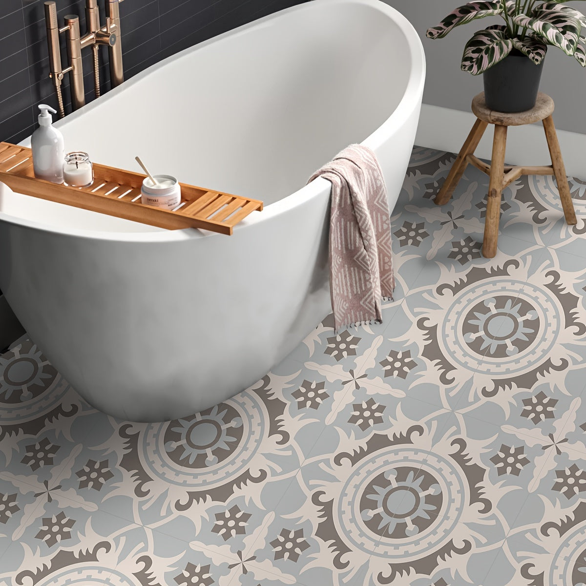 Bohemian Pattern Printed Floor Stickers - Non-slip Self-adhesive Tile Stickers