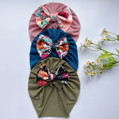 Soft Elastic Strip Flower Baby Hat With Bow Girl Four Season Usable