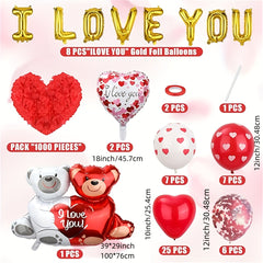1058pcs Red Heart Balloons Heart Bear Balloons Balloons Set
