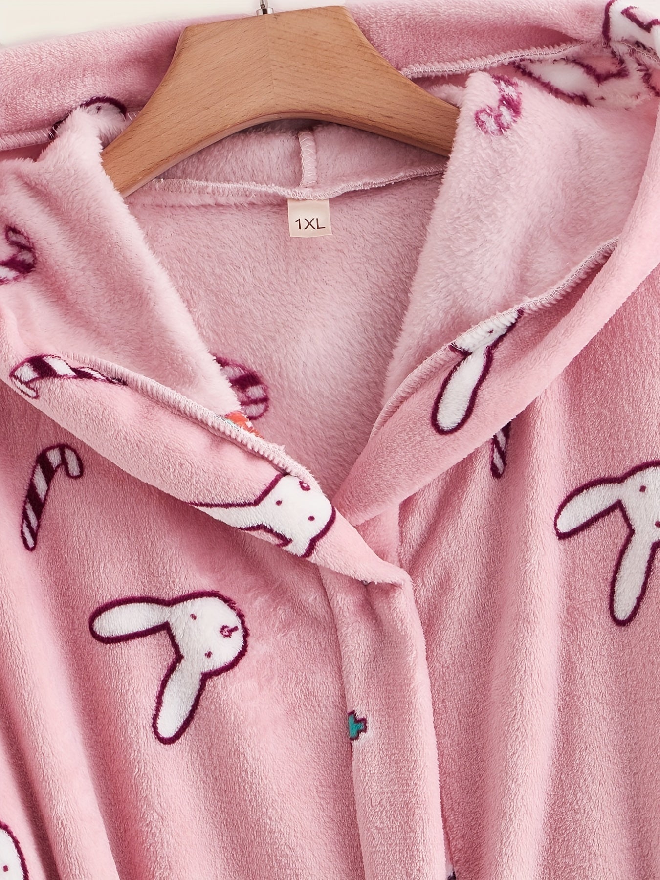 Rabbit & Carrot Print Hooded Bathrobe