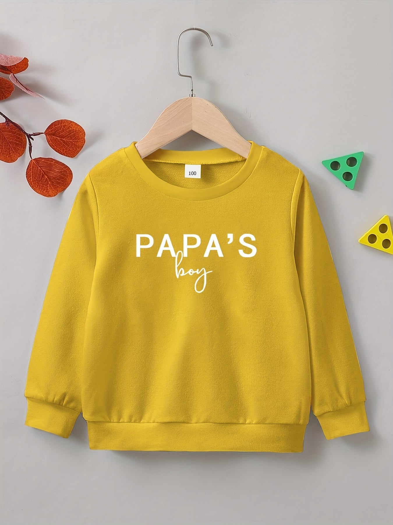 PAPA'S BOY Letter Print Boys Casual Pullover Sweatshirt