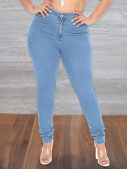 Solid Washed Button Up Skinny Jeans Women's Plus Casual