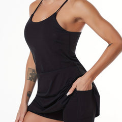 Women's Tennis Dress Workout Golf Dress Built in With Bra And Shorts Pocket