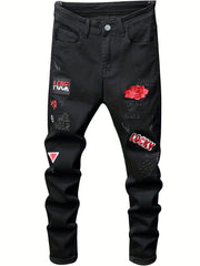 Slim Fit Embroidery Jeans Men s Casual Stretch Street Style Cotton Denim Pants