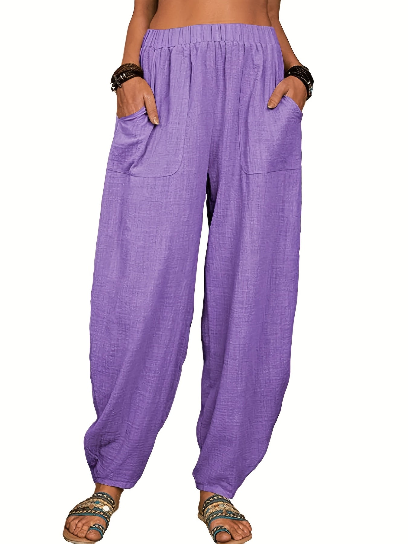 Women's Solid Elastic High Waist Casual Pants