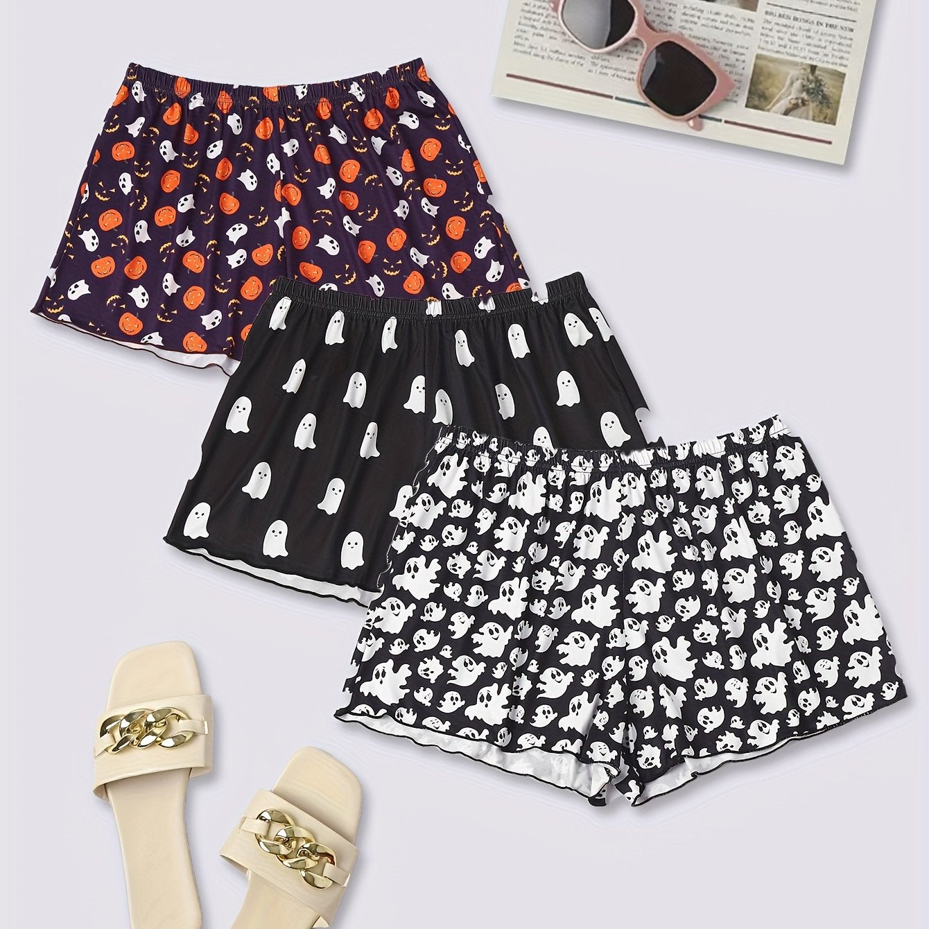 3 Pack Plus Size Halloween Sleepwear Bottoms Set Women's Plus Ghost & Pumpkin