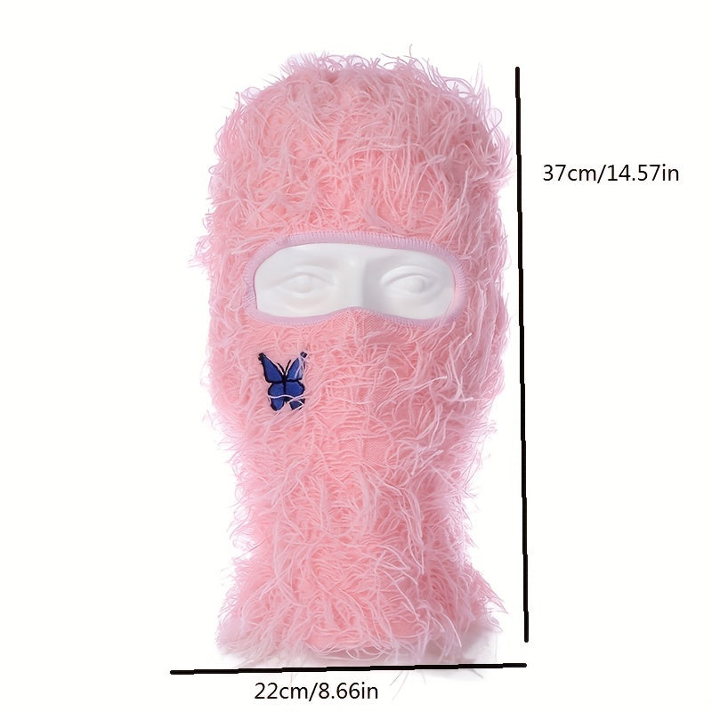 Unisex Thermal 1 Hole Winter Balaclava Hat With Embroidered Butterfly