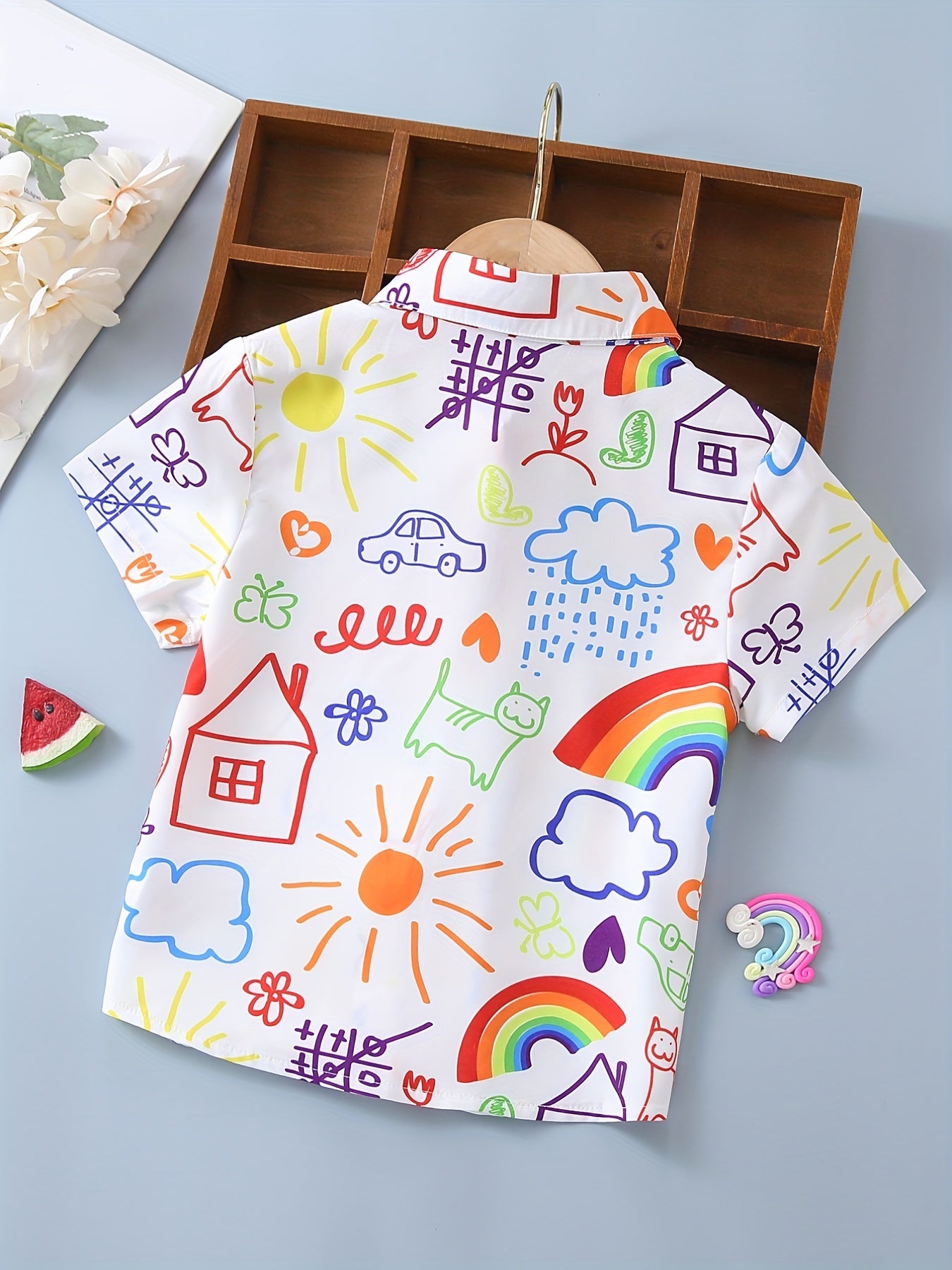 Boys Rainbow House Car Cloud Butterfly Cartoon Shirt