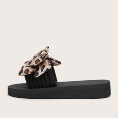Women's Leopard Print Bowknot Slides Lightweight Open Toe Slides