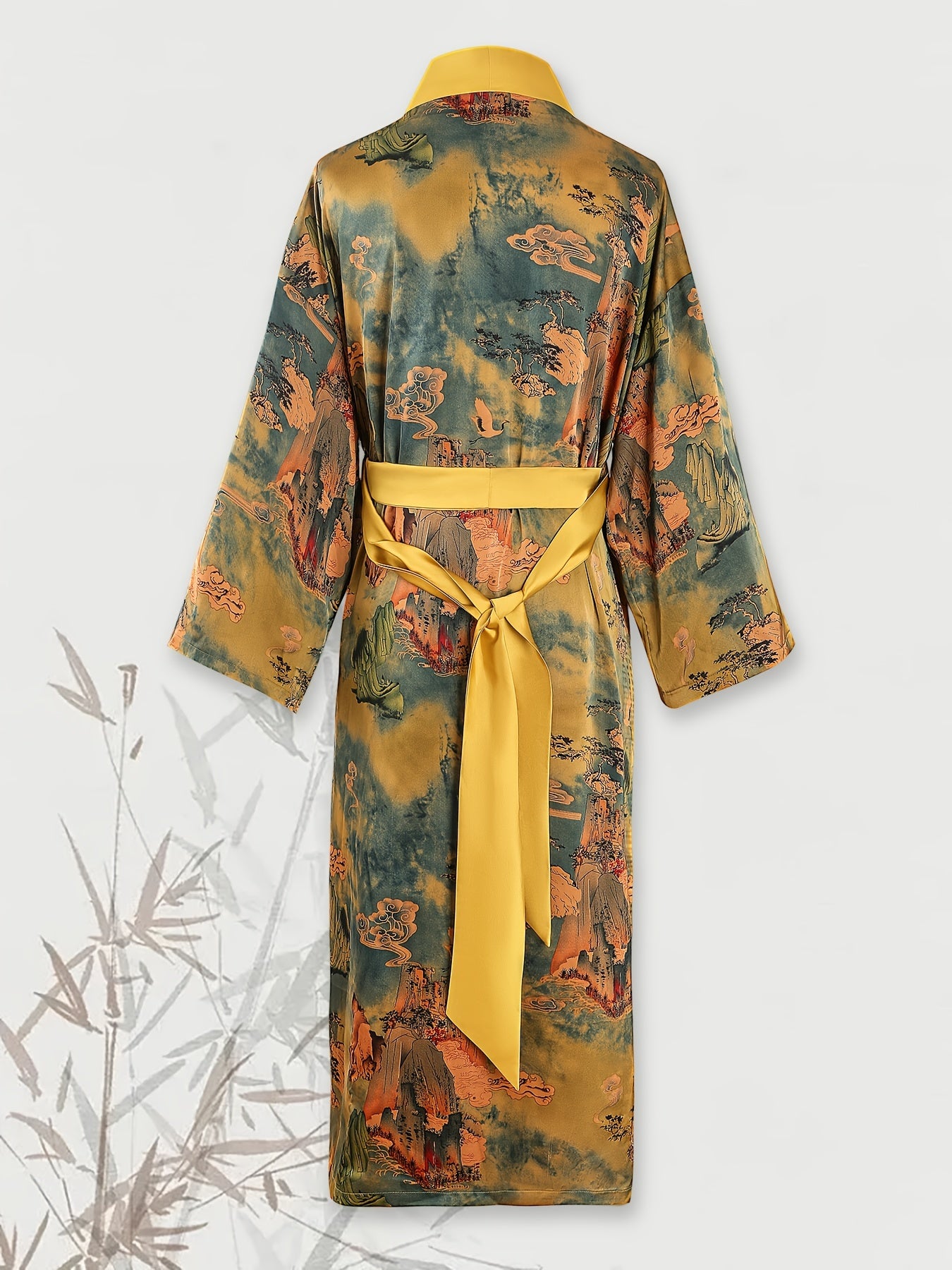 Ethnic Style V Neck Long Sleeve Lounge Robe With Belt Women's Sleepwear
