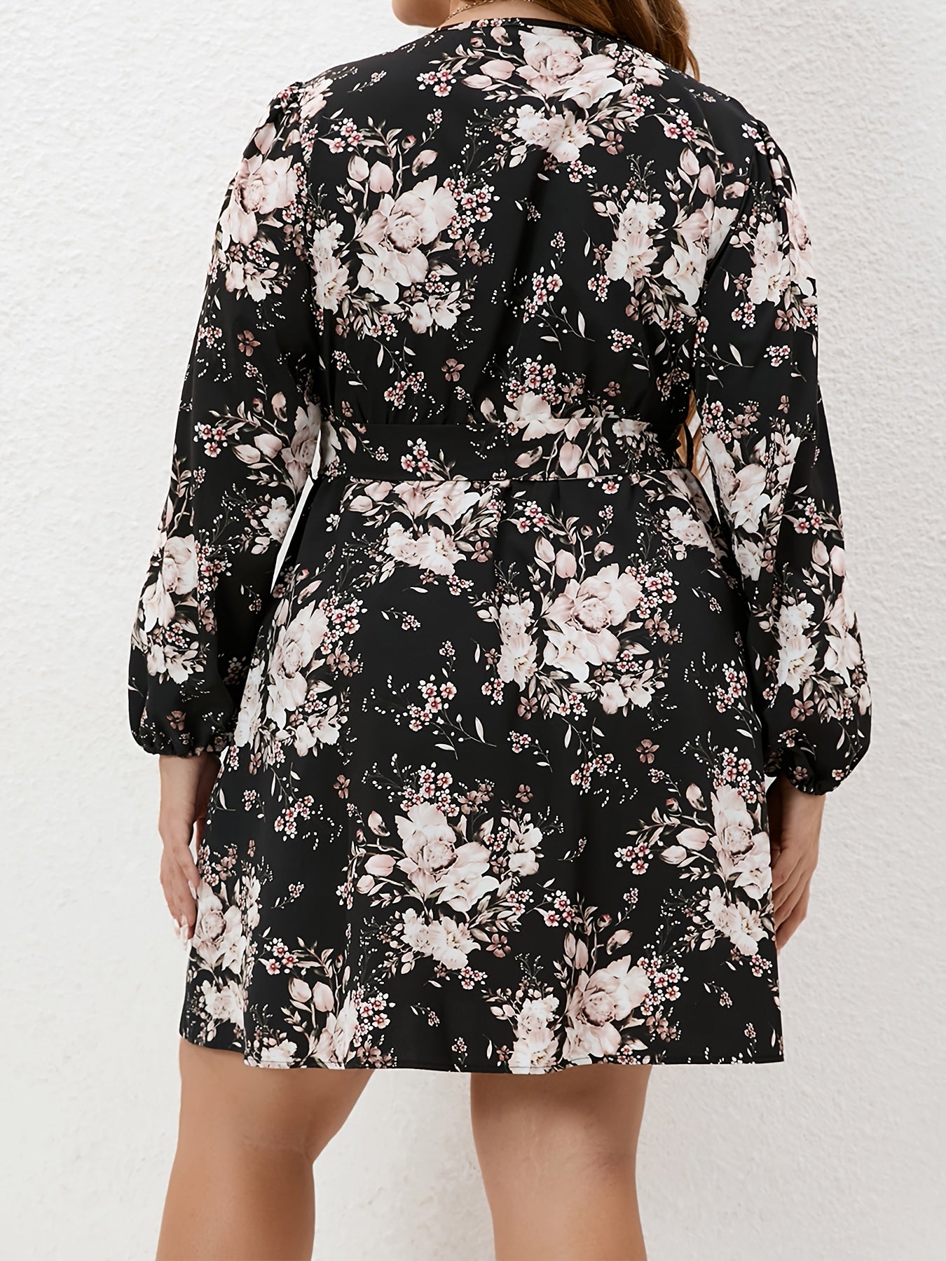 Floral Print Long Sleeve Mini Dress With Belt
