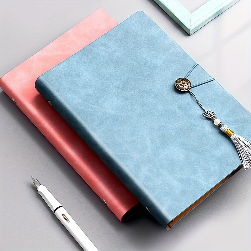 A5 Leather Loose Leaf Book with 200 Pages Tassel Pendant