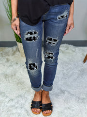 Ripped Floral Button Up Skinny Jeans