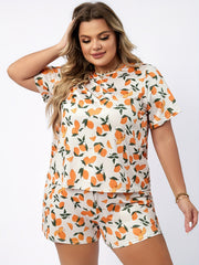 Orange Print Tee & Shorts Pajama Set
