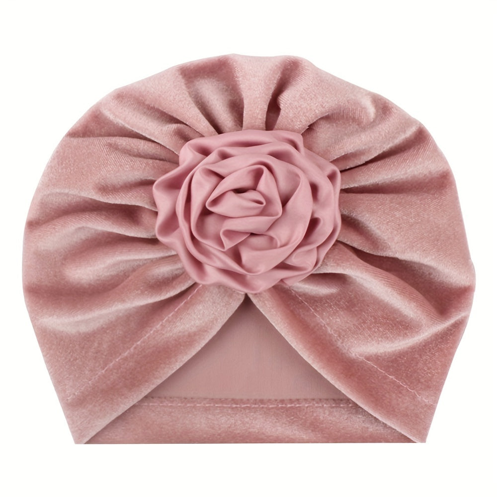 Velvet Flower Baby Warm Turban Hat 0-3 Years