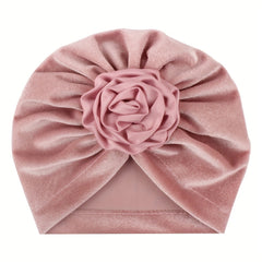 Velvet Flower Baby Warm Turban Hat 0-3 Years