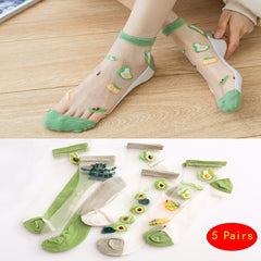 5 Pairs Funny Pattern Mesh Socks Women's Short Stockings