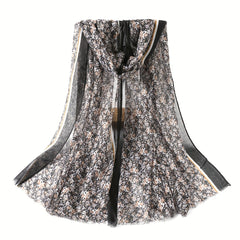 Floral Print Block Scarf Raw Edge Shawl Casual Windproof Head Wrap