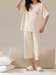 Bunny Print Pajama Set Short Sleeve Top & Crop Pants