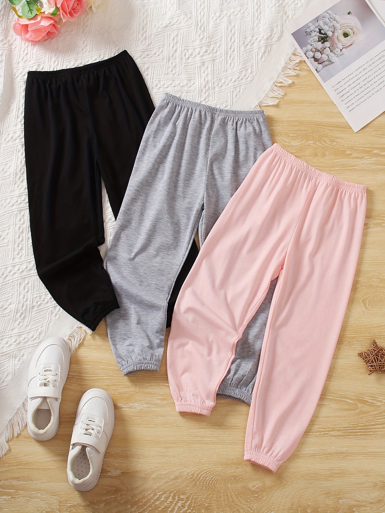 Girls 3 Piece High Waist Sweatpants Long Sports Jogger Pants