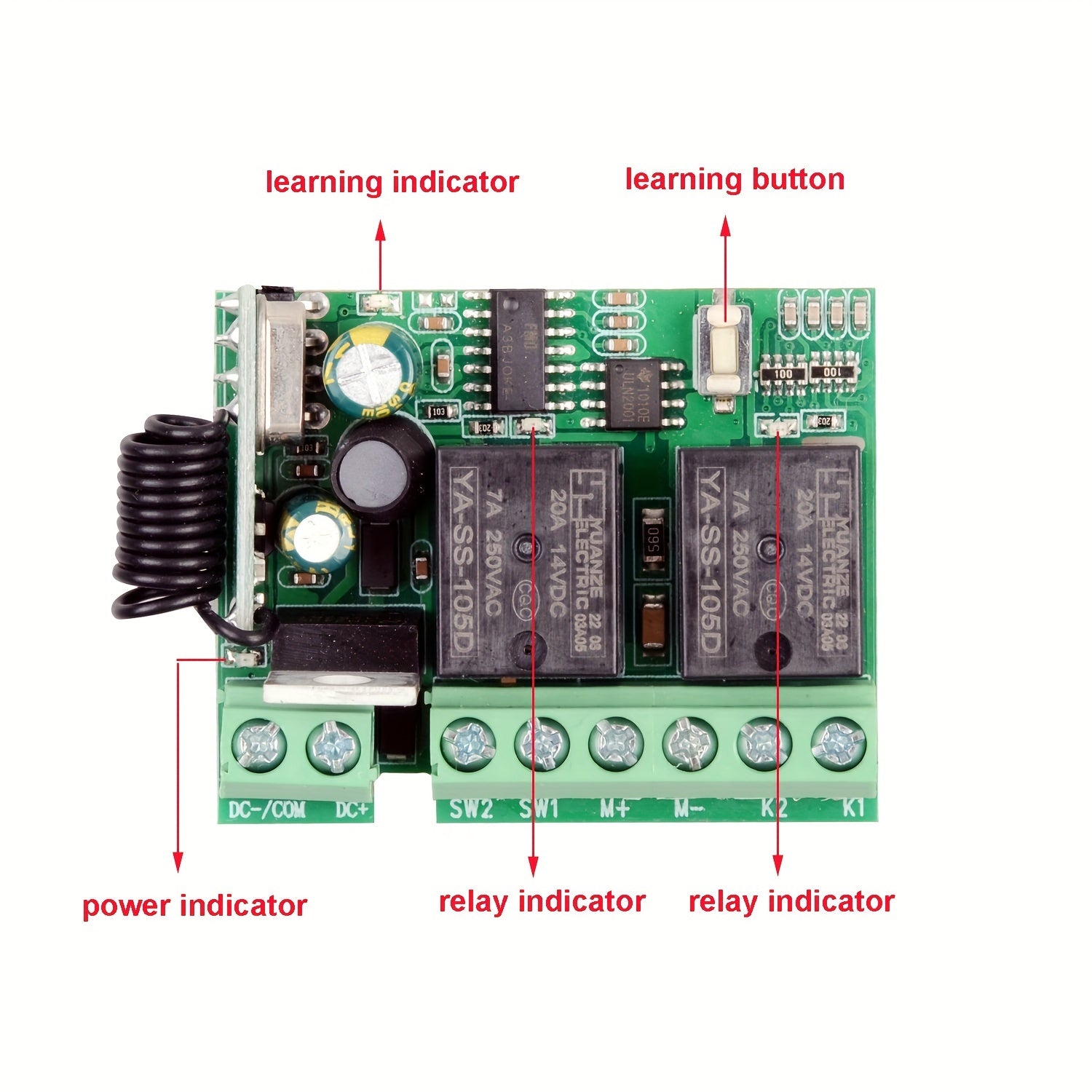 DC Motor Remote Control Switch 433Mhz 10A Forward Reverse Relay 8V-36V