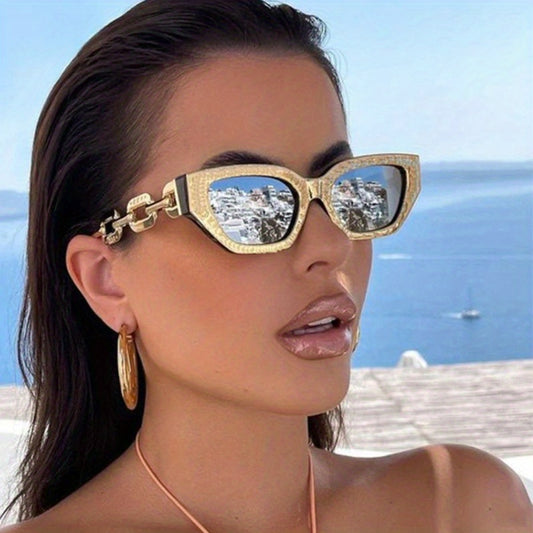 Cat Eye Sunglasses Mirror Lens Chain Charm UV400