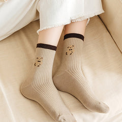 6 Pairs Cartoon Bear Print Socks Women's Mid Tube Stockings