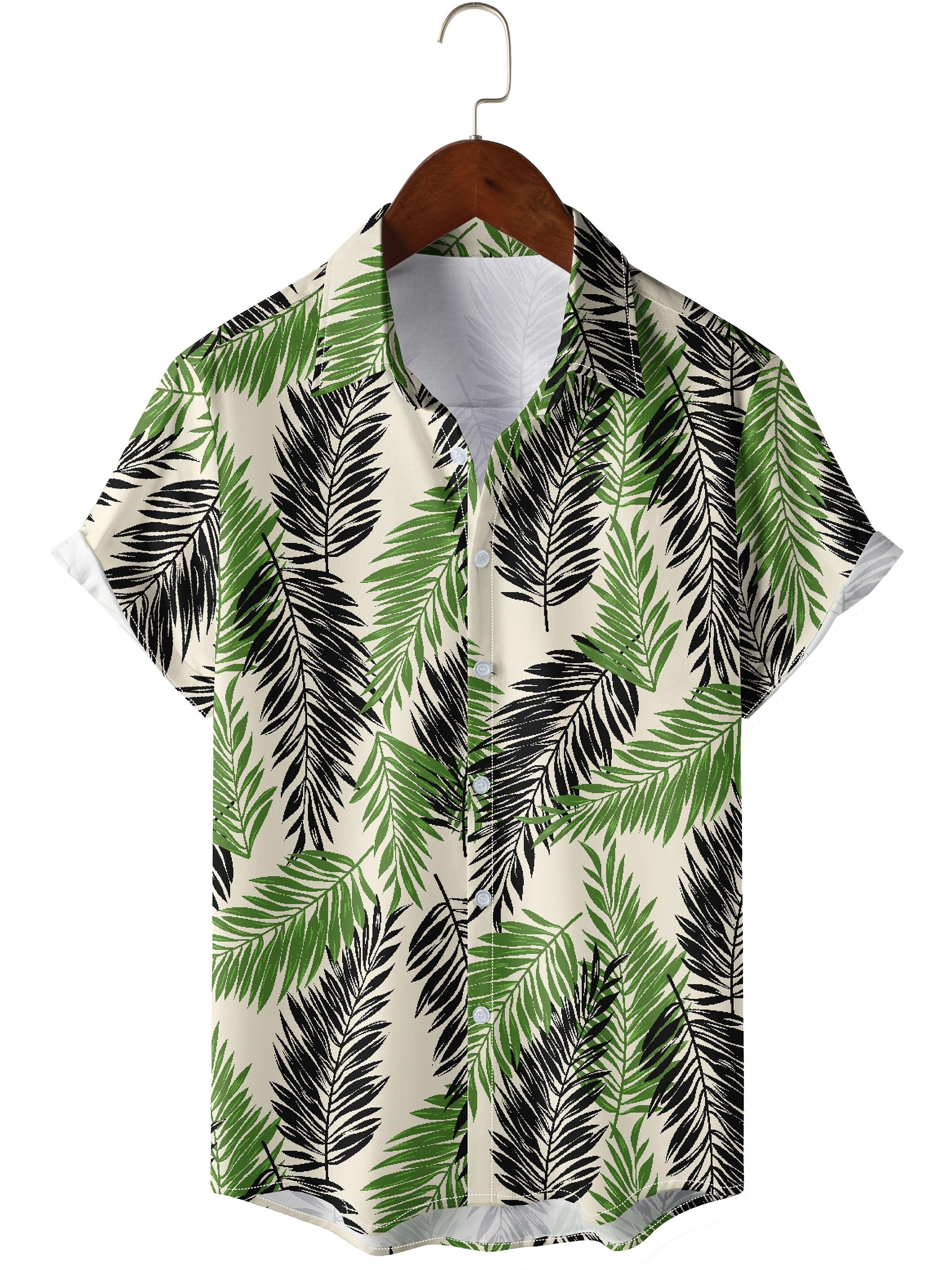 Leaf Pattern Hawaiian Shirt Men's Button Up Short Sleeve