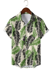 Leaf Pattern Hawaiian Shirt Men's Button Up Short Sleeve
