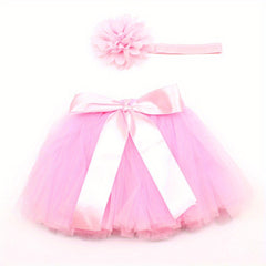 2pcs Baby Rabbit Skirt Headband Children's Photography Clothing Pink Purple