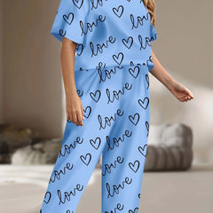 Heart & Letter Print Pajama Set