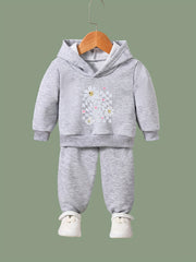 Daisy Pattern Long Sleeve Hooded Sweatshirt Girls Comfy Hoodie & Sweatpants