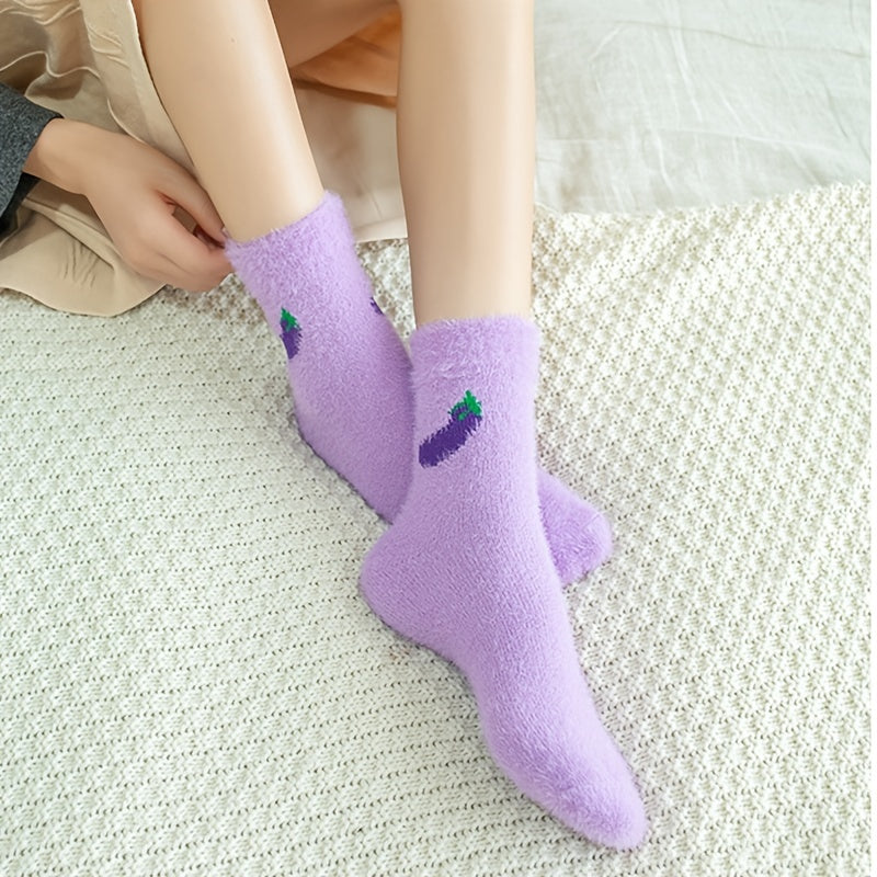 Fruit Pattern Warm Plush Floor Socks Women's Stockings