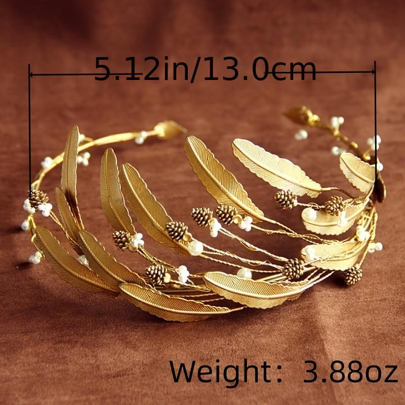 Golden Leaves Wedding Crown Pearl Bridal Crown Golden Headband