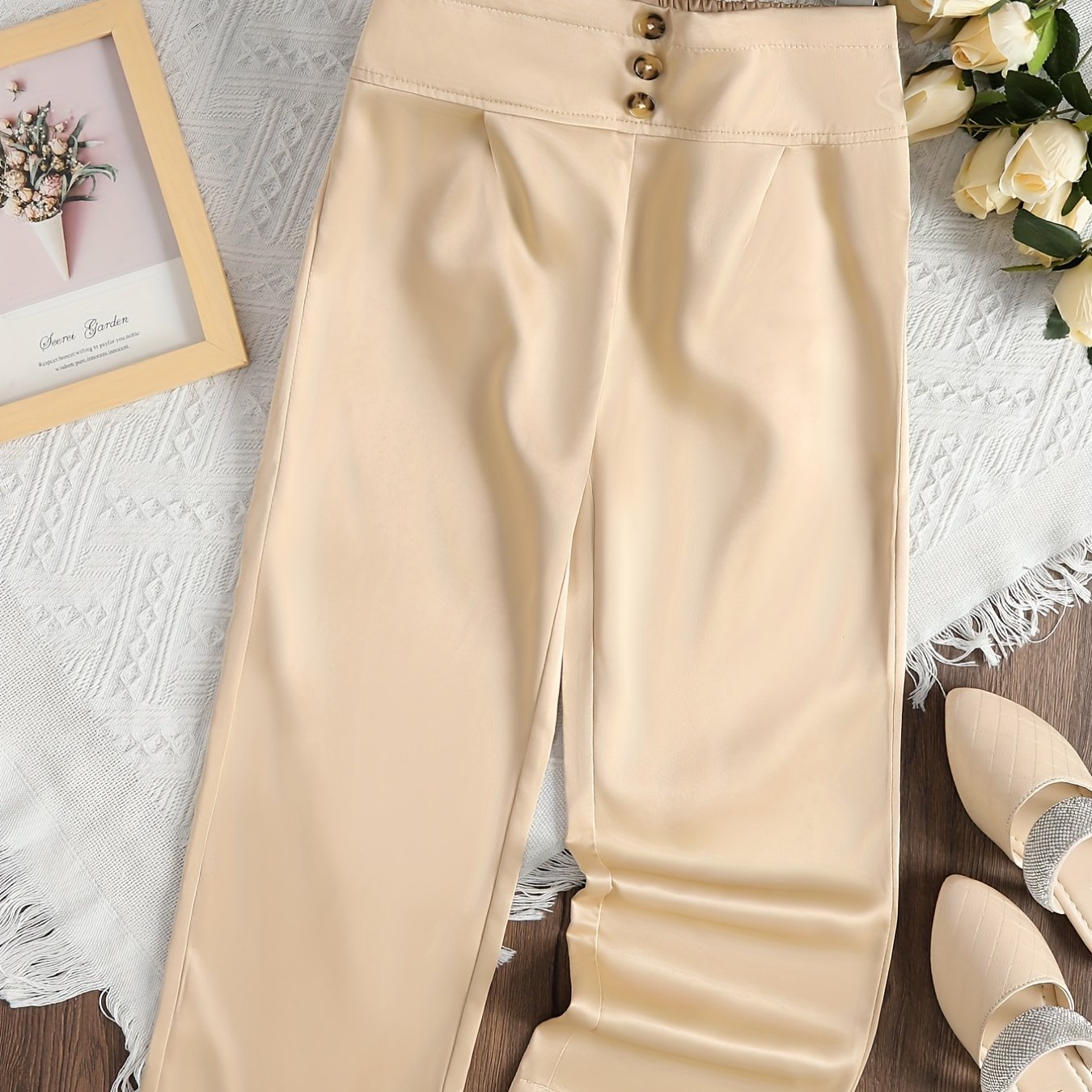 High Waist Button Trousers for Girls