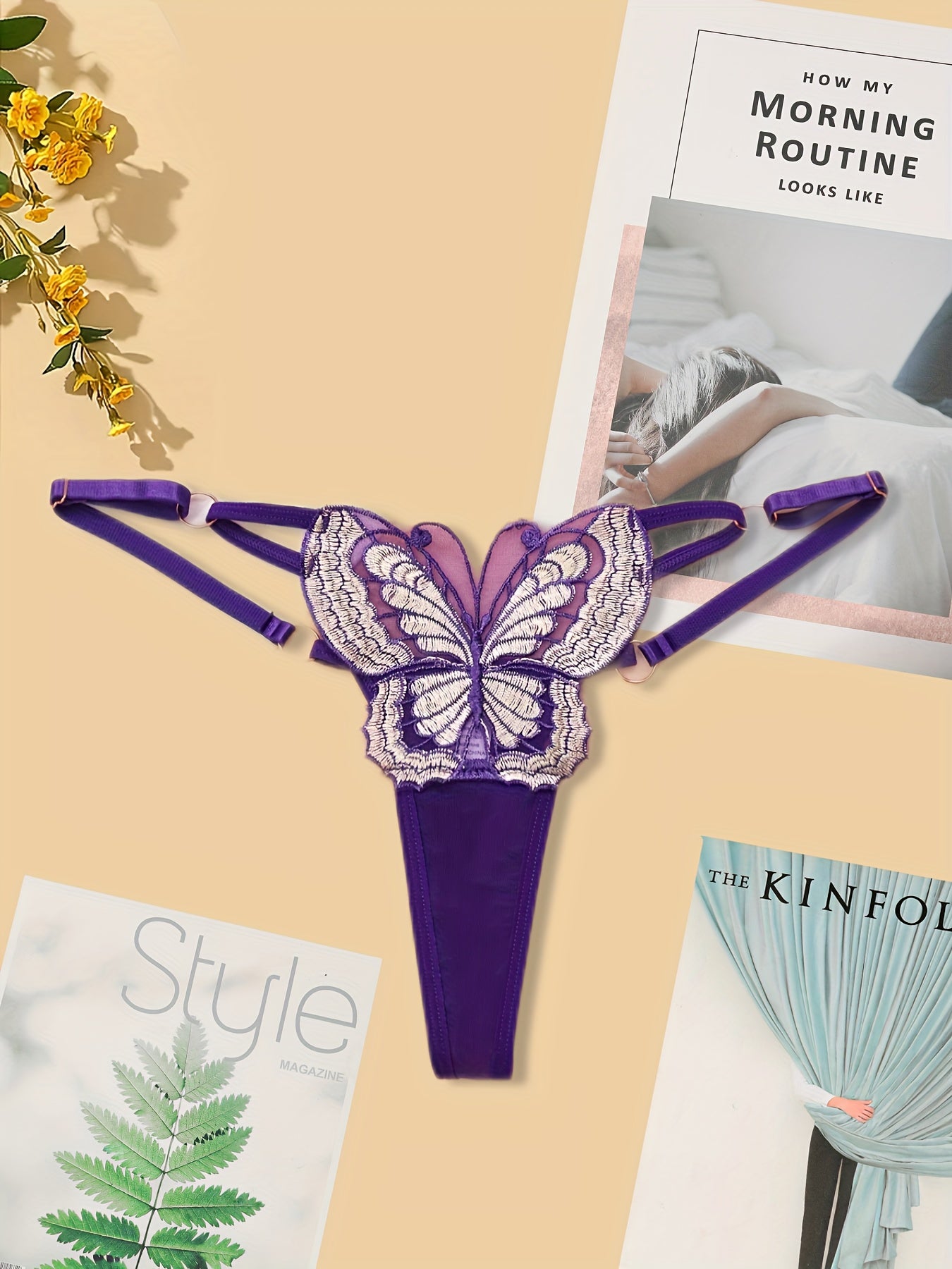 Sexy Butterfly Embroidery Thongs Low Waist Panties