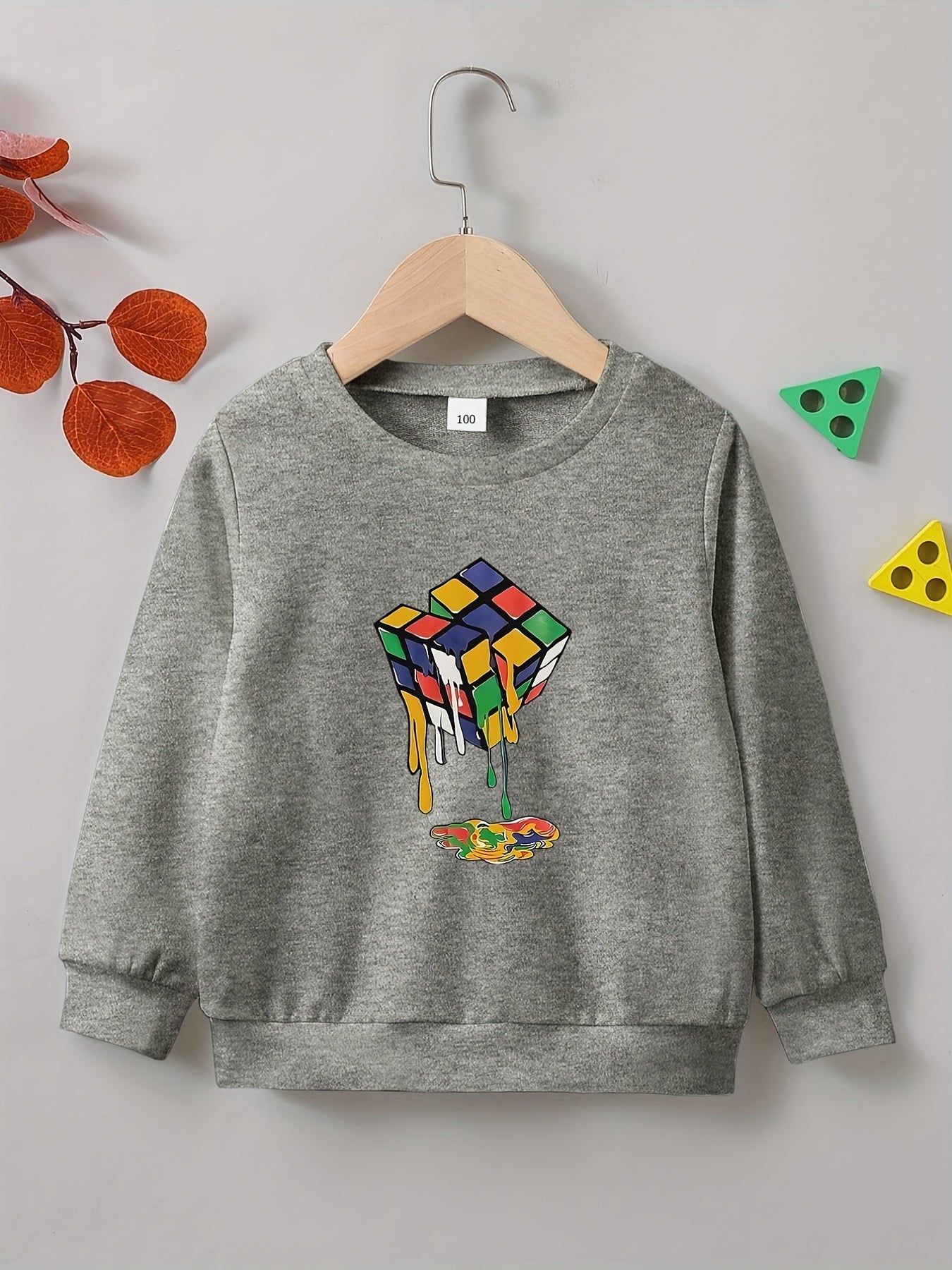 Melting Cube Print Boys Pullover Sweatshirt Long Sleeve Tops