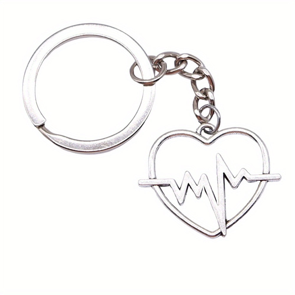 Vintage Silver Electrocardiogram Heart Pendant Keychain
