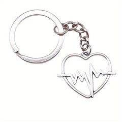 Vintage Silver Electrocardiogram Heart Pendant Keychain