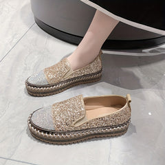 Glitter Sequins Platform Slip On Sneakers with Rhinestone Decor