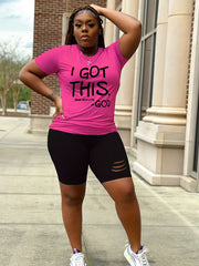 Women's Slogan Print Top & Cut Out Shorts Set