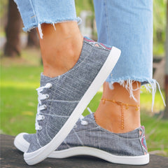 Gray Lace Up Canvas Shoes Anti Slip Causal Flat Walking Shoes Women's Footwear