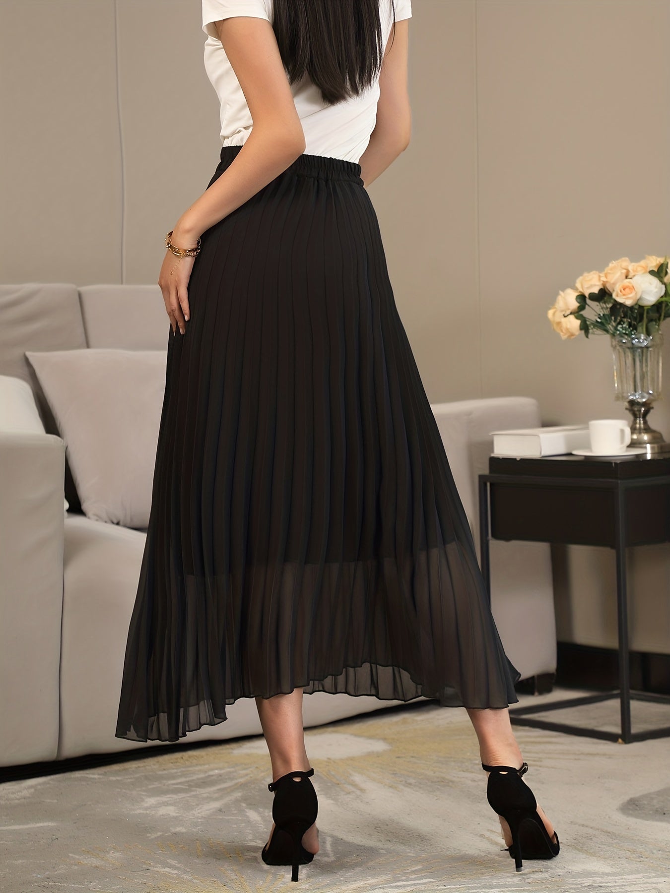 High Waist Pleated Maxi Skirt for Women