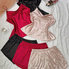 6-Pack Plus Size Satin Cowl Neck Cami Top & Shorts Set