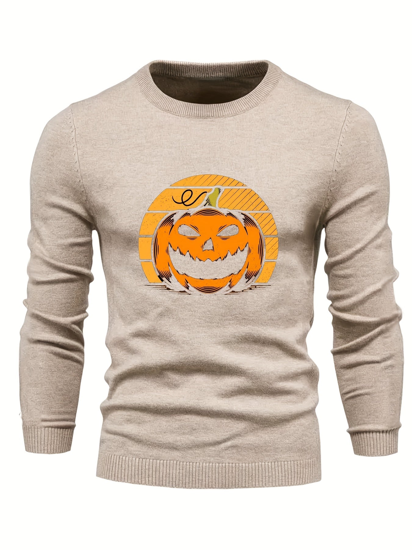 Cartoon Pumpkin Jack O Lantern Slim Warm Sweater Men's Casual Retro Style
