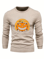 Cartoon Pumpkin Jack O Lantern Slim Warm Sweater Men's Casual Retro Style