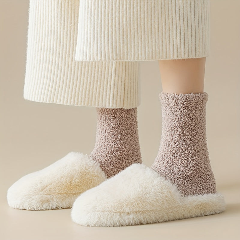 6 Pairs Solid Fuzzy Socks Cozy & Warm Home Floor Socks Women's Stockings